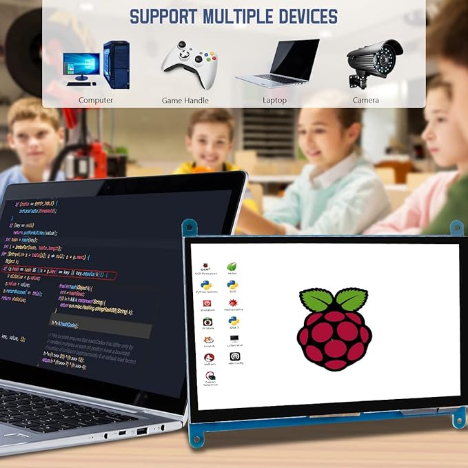 7 Inch IPS LCD Touch Screen Display Panel 1024×600 Capacitive Screen HDMI Monitor for Raspberry Pi5/Pi4/Pi3/ZERO W BB Black Windows 10 8 7