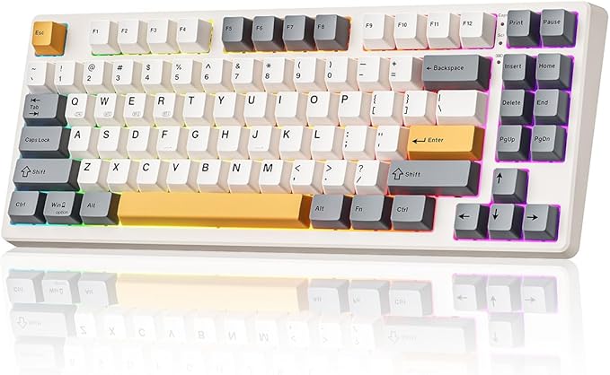 KN85 Wireless Mechanical Gaming Keyboard 75% Layout with RGB Backlit Custom Hot Swappable Creamy Sound Bluetooth/2.4GHz/USB-C Compatible with Windows/Mac/PC(Retro BeigeLinear Switch)