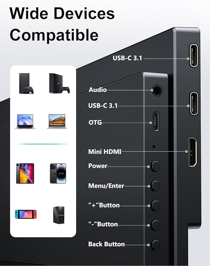 Portable Monitor 14 inch 2160 * 1440P IPS Laptop Monitor Dual USB C HDMI Second Computer Screen Gaming Display with 2 Speakers Travel Monitor for Laptop PS4/5 PC Phone Xbox Switch