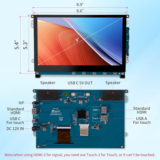 9 Inch Touch Screen Display for Raspberry Pi1280 x 720/ Anti-Glare/Optical Bonding Capacitive Screen/IPS /600 lumens/Wall Mountable/HDMI Portable Monitor