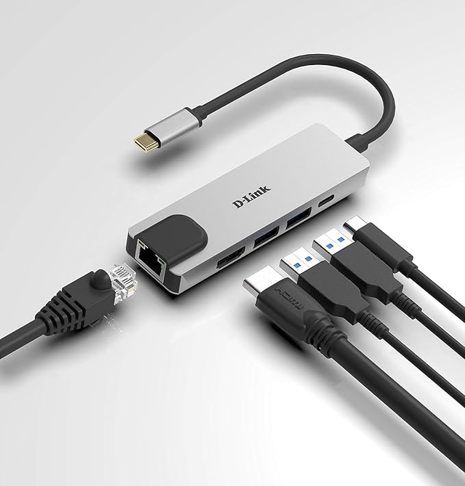 D-Link DUB-M520 5-in-1 USB-C Hub with Power Delivery HDMI 1.4 Gigabit Ethernet RJ-45 and 2 USB 3.0 Ports for MacBook Pro 2016 or Later MacBook Air 2018 Chromebook and Surface Pro 7