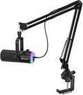 FDUCE USB/XLR Gaming Microphone kit Dynamic PC Mic for Podcasting Streaming Computer RGB Mic Kit with Boom Arm Stand Mute Button and Headphone Jack for Recording Vocal Voice-Over (D30+)