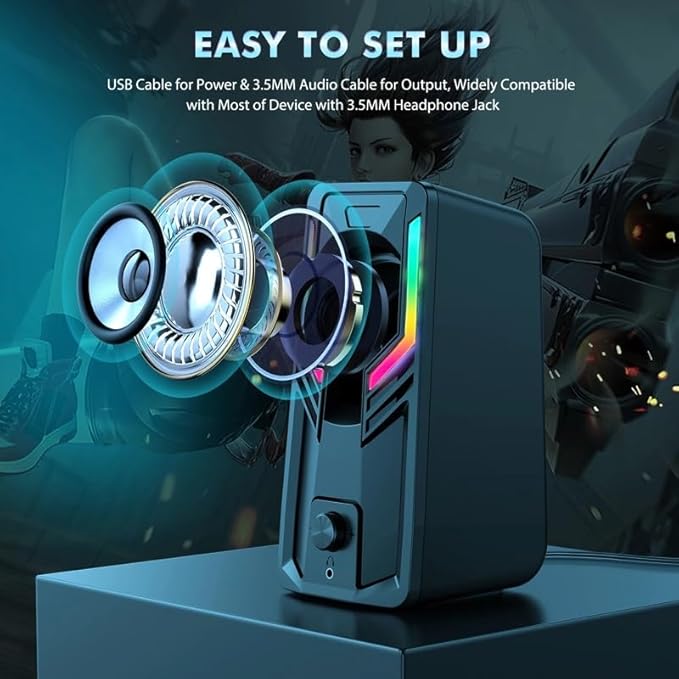 10W RGB Computer Speakers 3.5mm AUX Input High Power Bass Subwoofer PC Mobile Phone Amplifier