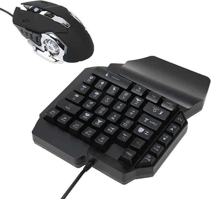 One Handed Gaming Keyboard and Mouse Combo RGB Rainbow Backlit 35 Keys Half Hand Gaming Keyboard and Mouse Set with Wrist Rest Support and Converter for