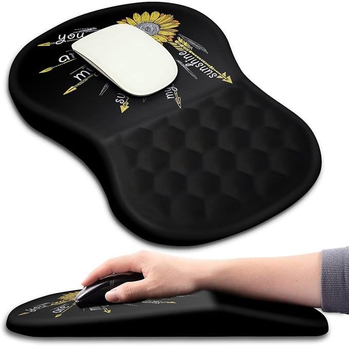 Hokafenle Ergonomic Mouse Pad Wrist Support with Massage Design Wrist Rest Pain Relief Mousepad with Memory Foam&ampNon-Slip PU Base Mouse Pads for Wireless Mouse &amp Desk (12x8 inchInspirationa
