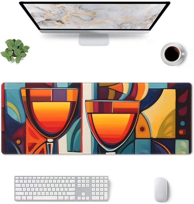 Abstract Wine Glass Large Mouse Pad XL Extended Gaming Pad Waterproof Desk Mat for Desktop Keyboard Non Slip Mousepad for Office Game Home 32.15x11.8