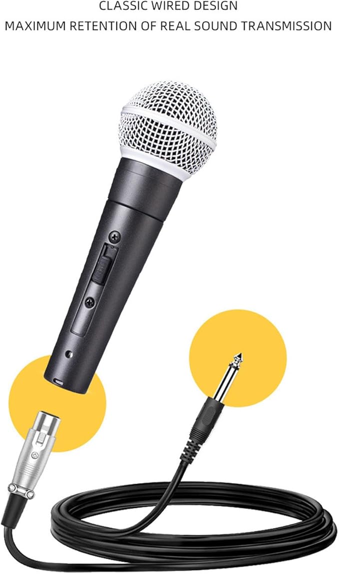 Professional Handheld Wired Microphone Dynamic Mic with Steel Mesh Grille for KTV Stage Performance 6.5mm Copper Cable