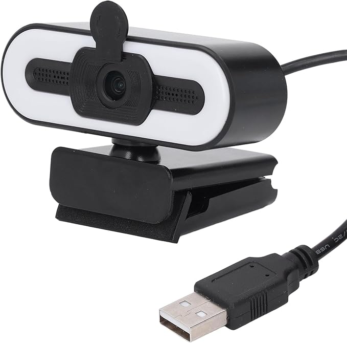 1080P HD Webcam with Adjustable Ring Light and Microphone Wide Angle USB Computer Web Camera 120° Field of View Plug and Play for Video Conferencing Streaming on Zoom