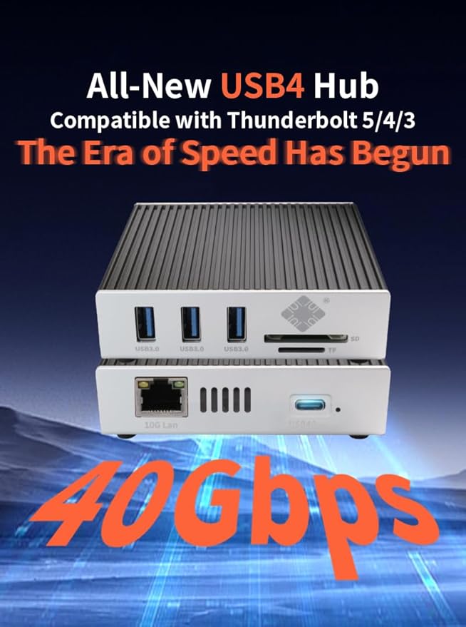 USB4.0 40Gbps 6-in-1 10G Ethernet 1x RJ45 10G Ethernet Port 3X USB-A 1x TF 1x SD Card Reader