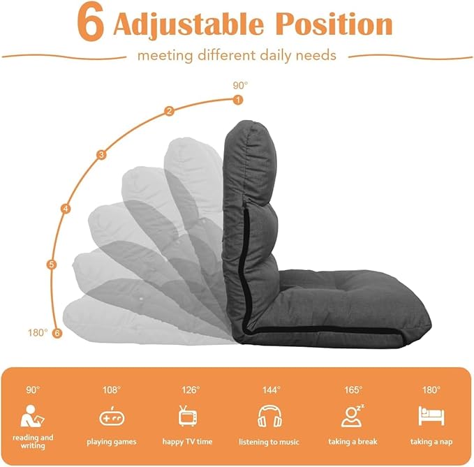 Gaming Floor Chair 6 Position Indoor Folding Padded with Back Support for Teens Adults Gaming Sofa Chair Chaise Lounge Chair for Living Room Bedroom - Dark Grey(Small Size)
