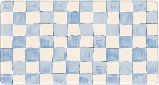 Blue White Checkered Desk Cover MatExtended Large Mouse PadComputer Laptop Mat Desk Decor for Office Game Home 30x16 Inch