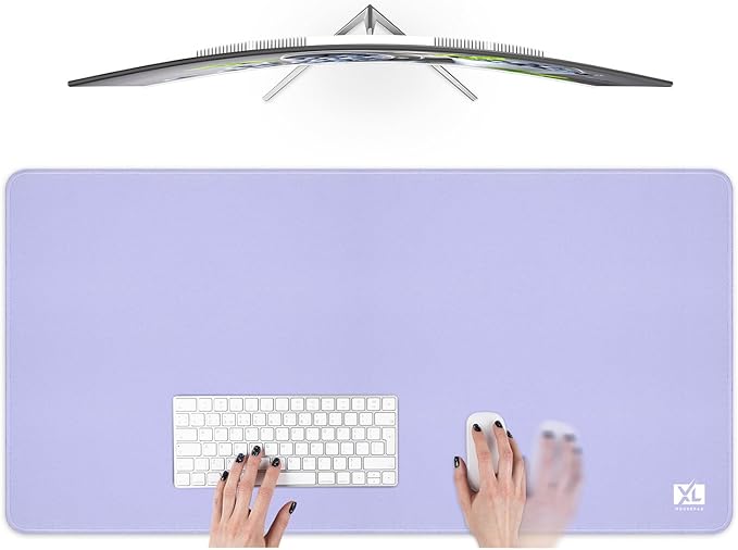 Light Purple 3XL Color Mouse Pad - Extra Large (48''x24'') Gaming Desk Pad with Nonslip Base and Stitched Edges - Durable and Waterproof Extended Mat