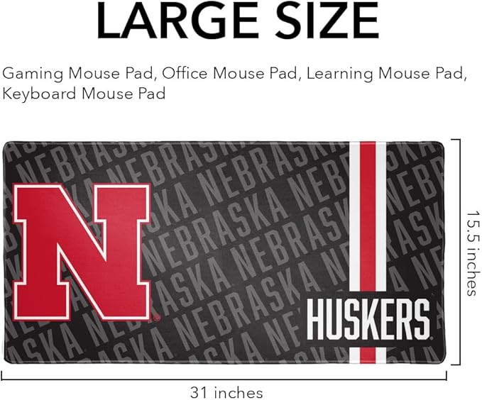 University of Nebraska Cornhuskers Mascot Large Gaming Mouse Pad Desk Mat with Stitched Edges Non-Slip Base for Gamer Home and Office 31.5 x 15.7