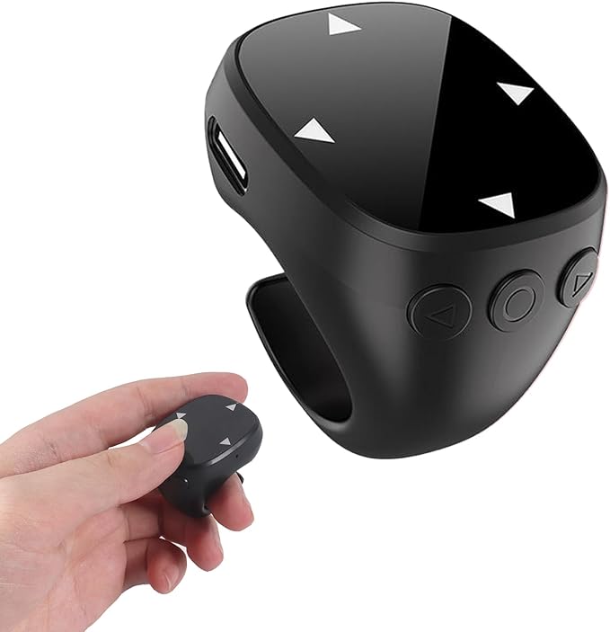 Mini Bluetooth Touch Screen Mouse Finger Ring - Multi-Functional Remote Control for Video Streaming Photography and E-Book Navigation with Enhanced Compatibility for Android &amp iOS (Black)