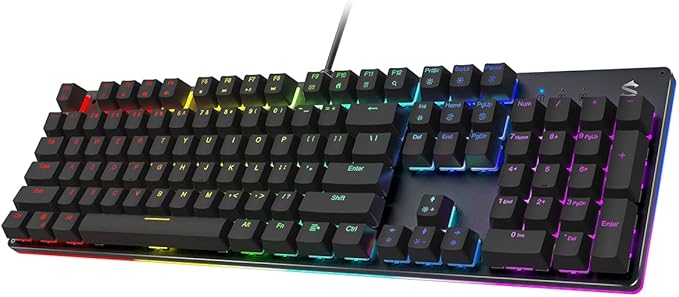 Black Shark RGB Mechanical Gaming Keyboard LED Backlit Wired Keyboard with Red Switches Fully Programmable Anti-Ghosting 104 Keys for Desktop PC Sixgill K2