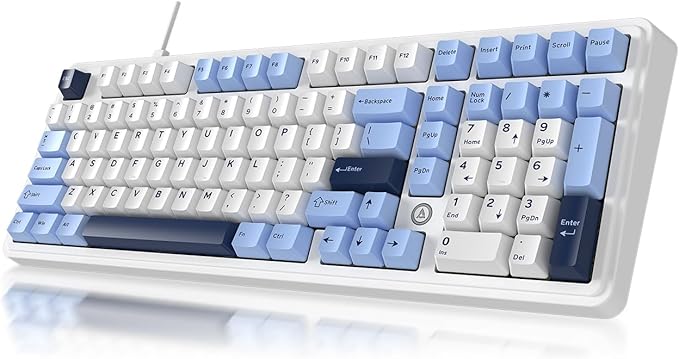 NACODEX AK980 Wired Mechanical Gaming Keyboard 98% Gasket Hot Swappable Keyboard with RGB Backlit PBT Keycaps Five-Layer Padding 101 Keys Gaming Keyboard White Blue