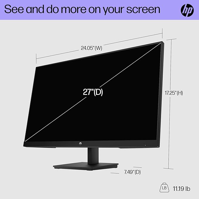 HP V27i G5 27 Inch Full HD Desktop PC Monitor 75Hz AMD FreeSync Low Blue Light Mode Anti-Glare VESA Mountable Tilt Adjustment HDMI VGA DisplayPort Laptop Computer Display Black (Renewed)