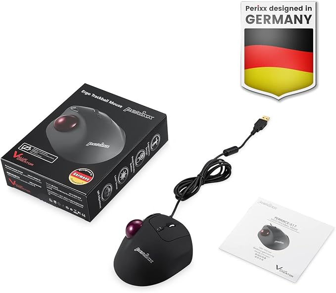 Perixx Perimice-517 Wired Trackball USB Mouse 7 Button Design Build-in 1.34 Inch Trackball with Pointing Feature