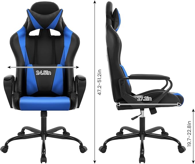 Ergonomic High Back Gaming Chair &amp Office Chair PU Leather &amp Adjustable &amp Easy Assembly &amp BIFMA Certified for Home/Office (Gray) (Blue)