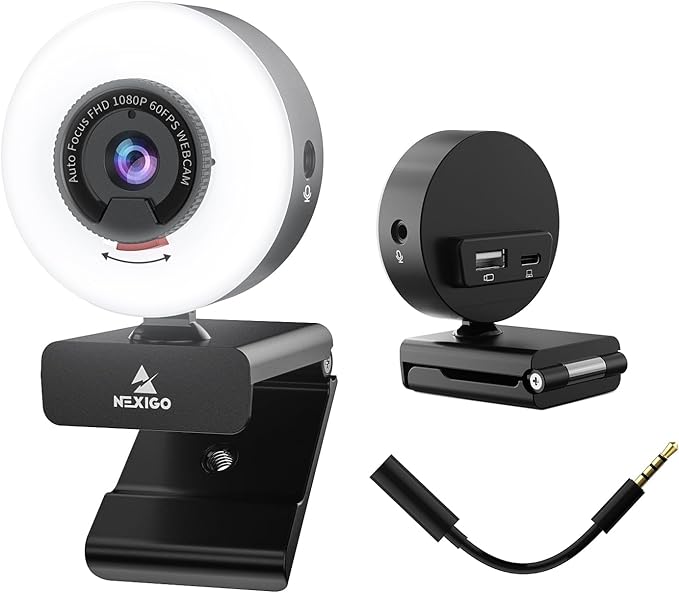 NexiGo N960E Pro 60FPS Webcam with Mic/Headset Jack and Extra USB Port 1080P Web Camera with Light Fast AutoFocus Built-in Privacy Cover for Zoom Meeting Skype Teams Twitch