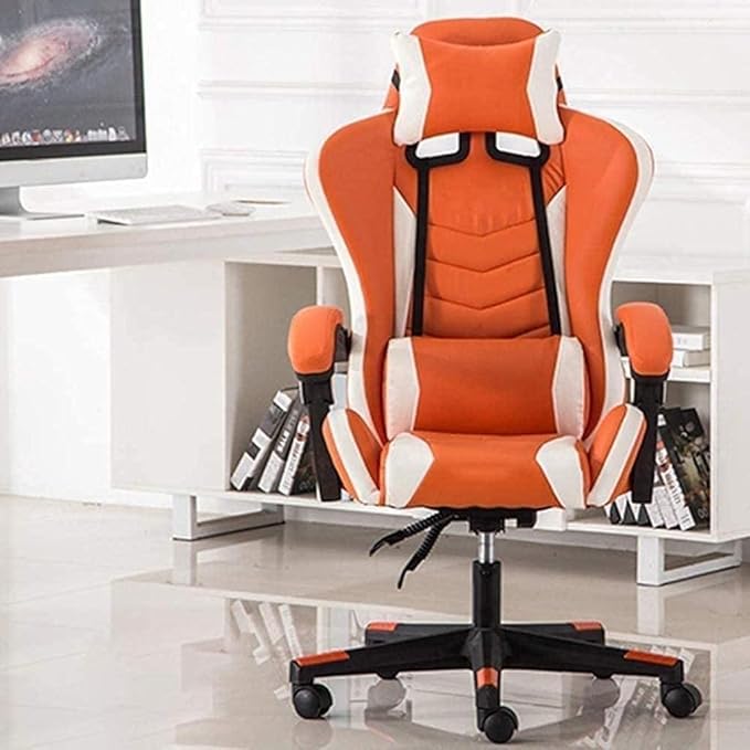 Chair Office Chair for HomeComfortable Lift Swivel Chair Office Chair E-Sports ChairHigh Back Gaming Chair Adjustable Office Chair with Footrest Computer Chair Kneeling ChairOrange (Color : Red)