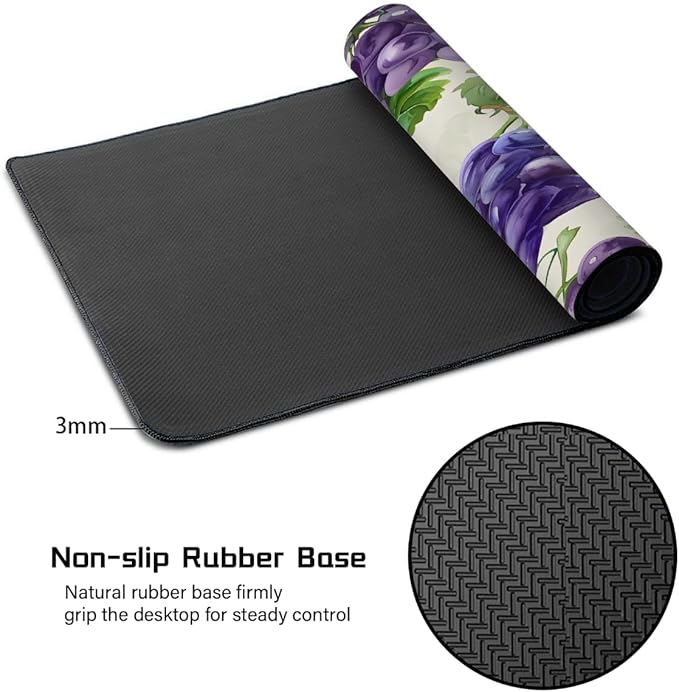 Fruit Purple Grape Leaf Large Mouse Pad Gaming Mousepad Desk Mat for Desktop Computer Keyboard Waterproof Mouse Mat Desk Pad with Non-Slip Base for Game School Office Home 35.4 x 15.7