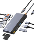 Novoo USB C Docking Station Dual HDMI Adapter 10 in 1 Multi Display 8K with 2 HDMI VGA 100W PD 3 USB TF Card USB-C 3.0 Hub Multiport Dongle Compatible with MacBook/Dell/HP/Lenovo Surface Laptops