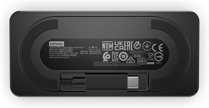 Lenovo USB-C Dual Display Travel Dock - 7 Ports Integrated USB-C Cable Universal Compatibility Dual Displays at 4K - Black