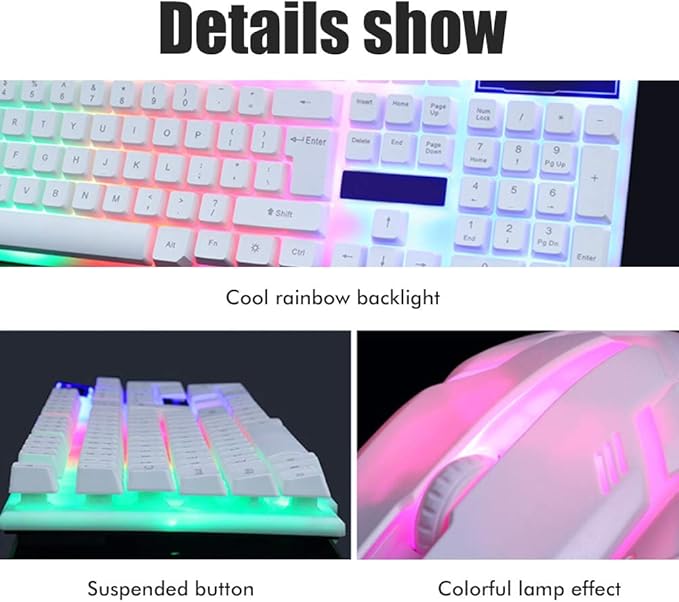LED Backlit Gaming Keyboard and Mouse Combo for PC Desktop Laptop Colorful Glowing Mouse and Fast Response Velocity (Black)