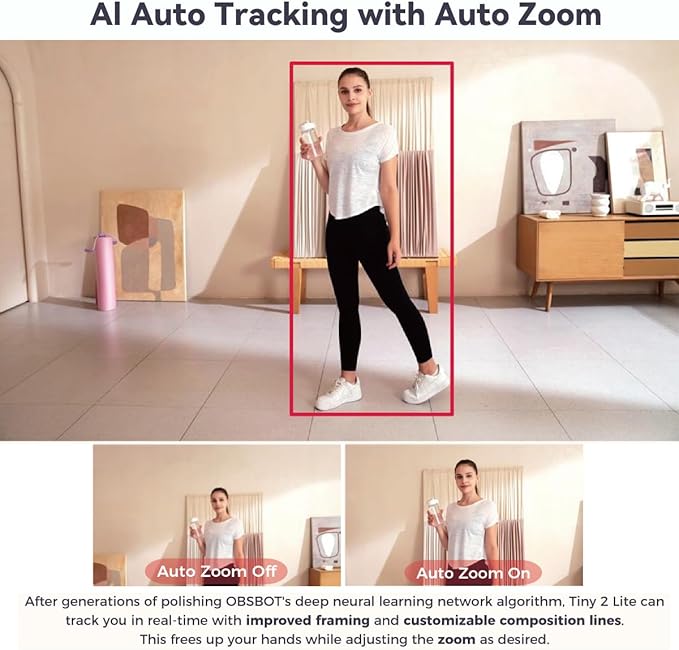 OBSBOT Tiny 2 Lite PTZ 4K Webcam 1080p@60fps HDR with AI Tracking Privacy Cover Microphone 1/2 Sensor USB2.0 Plug&ampPlay for Conferencing Live Streaming Compatible with Skype/YouTube/Team
