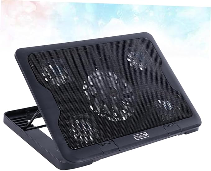 VILLCASE Laptop Cooling Pad with 5 Fans USB Powered Multi-Angle Adjustable Cooler Base Anti-Skid Heatsink for Gaming and Office Laptops Black Cooling Device for Notebook Overheating