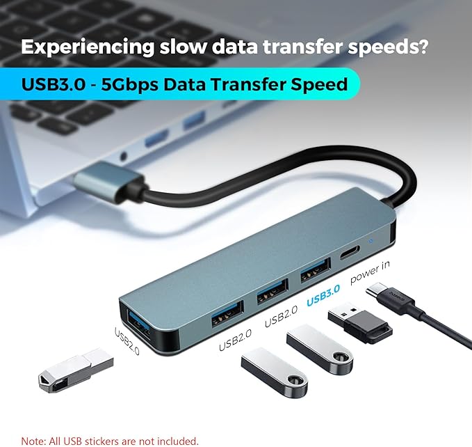 XTRONS 4 Ports USB 3.0 Hub Splitter 5 Gbps High Speed Data Ports Adapter for Laptop/Desktop PC/Car Use