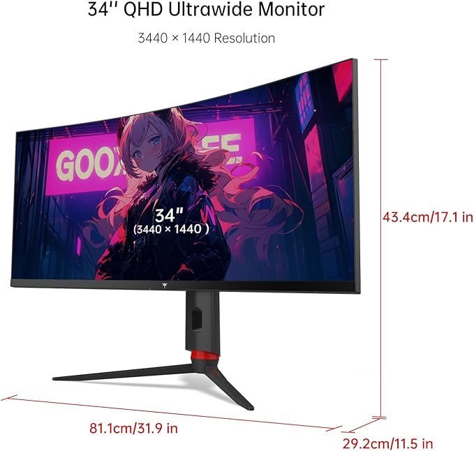KTC 34 Inch Curved Ultrawide Gaming Monitor 21:9 3440x1440p 165Hz 1ms 1500R Curved Monitor Freesync G-sync Compatible HDMI 2.0 x2 &amp DP1.4 x 2 Height/Tilt/Swivel/Pivot H34S18S (Renewed)