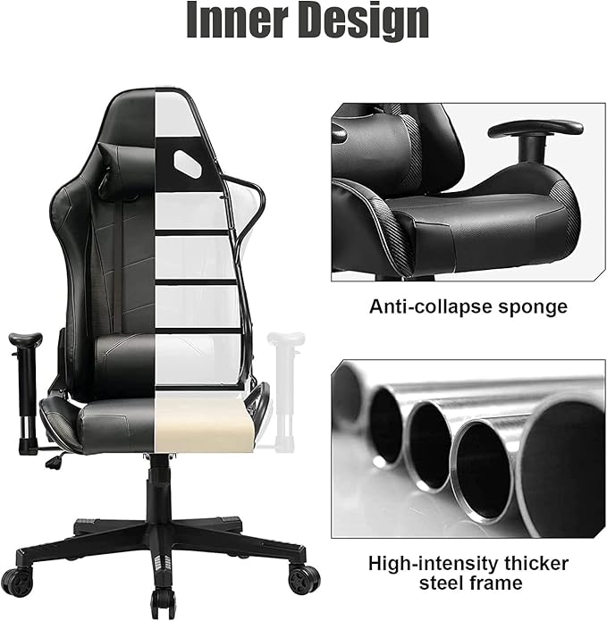 WANYE Ergonomic Gaming Chair with Height Adjustment Headrest Lumbar Support E-Sports Swivel Chair for Game Playing and Working Black