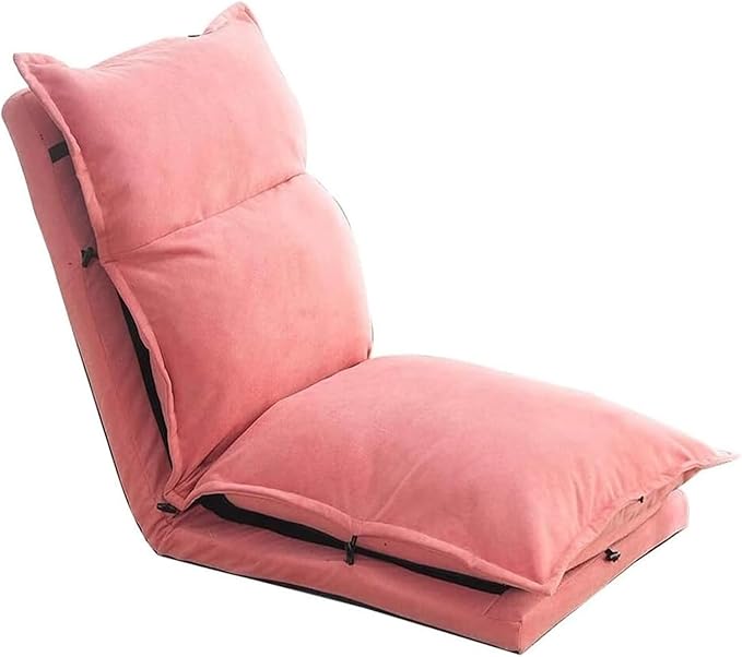 ELEFOCUS Folding Sofa Chair Folding Floor Chair 5-Speed Backrest Adjustment Balcony Lounge Chair Fabric Removable and Washable(Light Red)