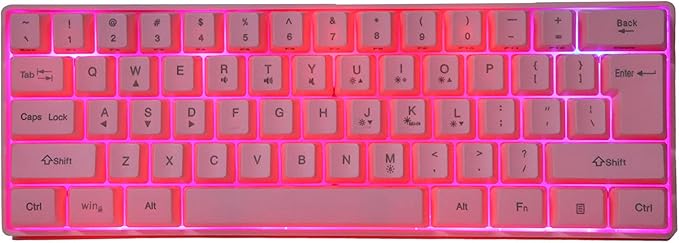 GOWENIC V700 Wired Mechanical Illuminated Gaming Keyboard RGB Backlit Gaming Keyboard with USB 61 Keys Red Backlit Computer Key-Board for Both Laptop and Desktop (Pink)