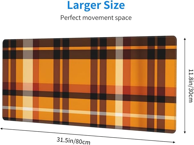 Yellow Buffalo Plaid Check Large Mouse Pad XL Extended Gaming Pad Waterproof Desk Mat for Desktop Keyboard Non Slip Mousepad for Office Game Home 32.15x11.8