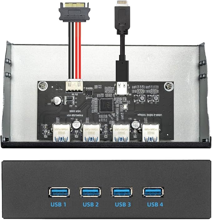 NFHK 10Gbps USB 3.1 Type-A HUB 4 Ports Front Panel to Motherboard Type-E Connector Cable 10Gbps for 5.25 CD-ROM Bay Tray