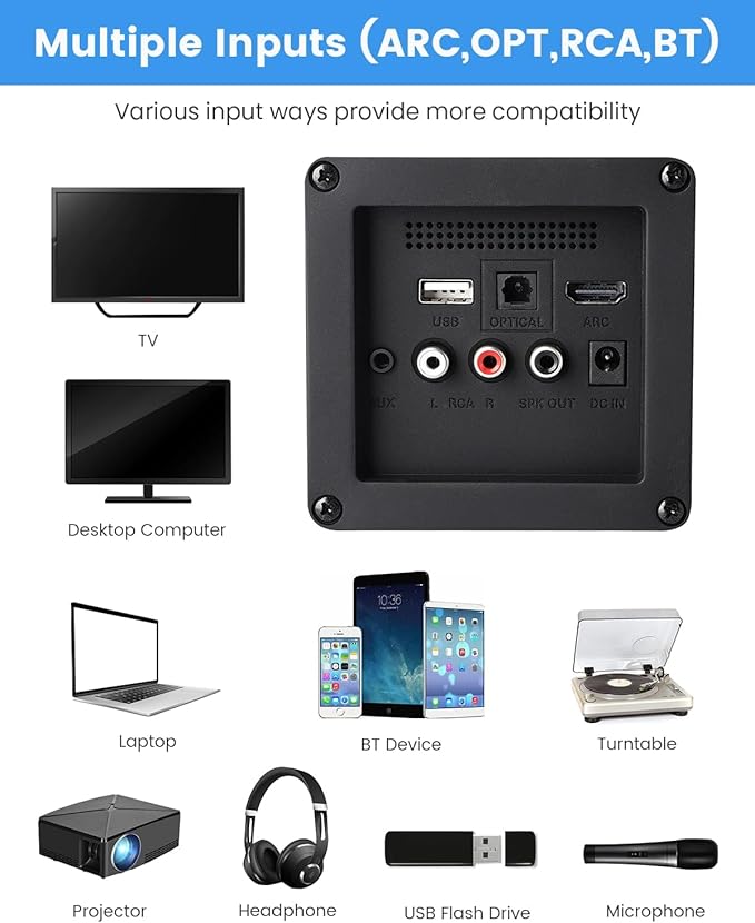Powered Bookshelf Speakers Vinyl Record Player Speakers with 4 Inch Woofer Active Turntable Speakers Wired Optical/ARC/RCA/AUX/BT Input HiFi Stereo Speakers for TV PC CD Player