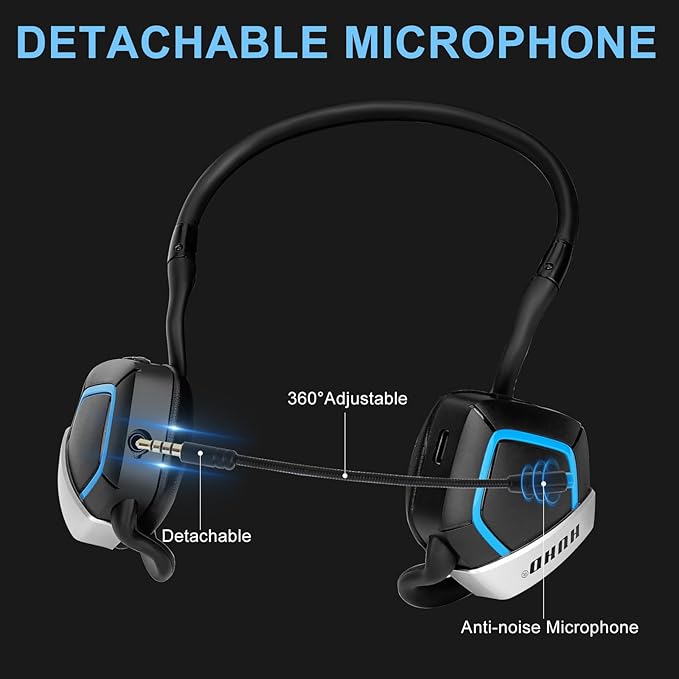 Wireless Gaming Headphones for PS5 PS4 PC Nintendo Switch Computer with mic - Playstion 5 Switch Wireless Gaming Headset with Detachable &amp Adjustable Microphone - On-Ear Foldable