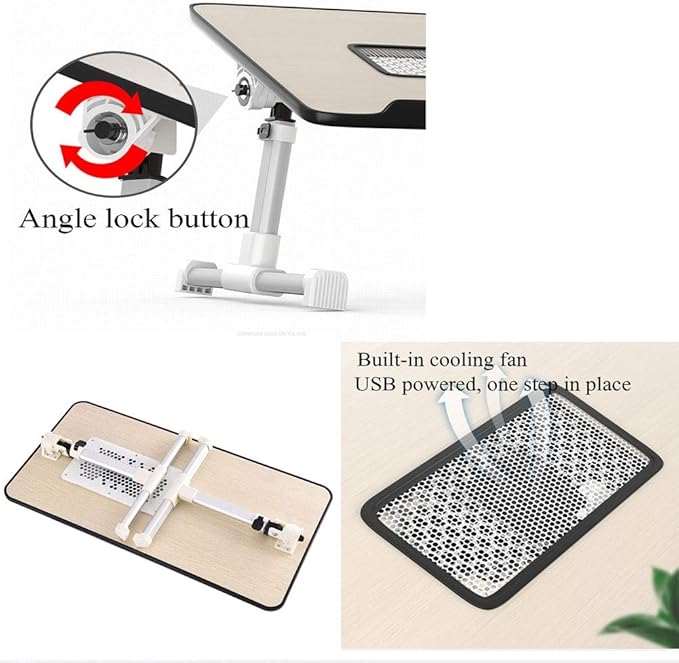Tables Laptop with Cooling Fan - Adjustable Panel Folding Leg Chair Suitable for Bed Sofa (Black 52x30cm)