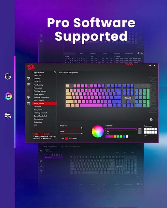 Redragon K671KS Wireless Mechanical Gaming Keyboard Tri Mode BT/2.4G/USB-C Hot Swappable Custom Keyboard RGB Backlit Computer Gaming Keyboards PBT Keycaps Programmable for PC/Tablet/MAC