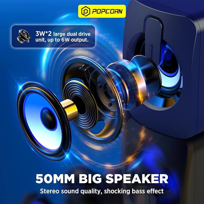 Computer Speakers Bluetooth Soundbar HiFi Stereo 3.5mm Auxiliary Input Connection USB Powered Speakers for Desktop Monitor PC Laptop Tablet