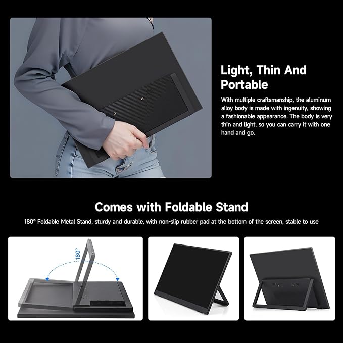 waveshare Luckfox 14inch Portable Monitor with Stand IPS Screen Mini HDMI Interface 1920 × 1200 Full HD 178° Viewing Angle ABS Case 100% sRGB High Color Gamut Supports HDR No Touch