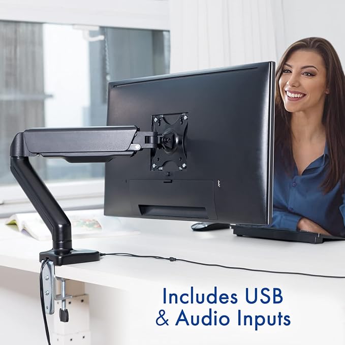Spring LCD Monitor Arm with USB and Multimedia Ports for: ASUS TUF Gaming 27 2K HDR Gaming Monitor (VG27AQ) - QHD (2560 x 1440) 165Hz 144Hz 1ms Low Motion Blur Speaker