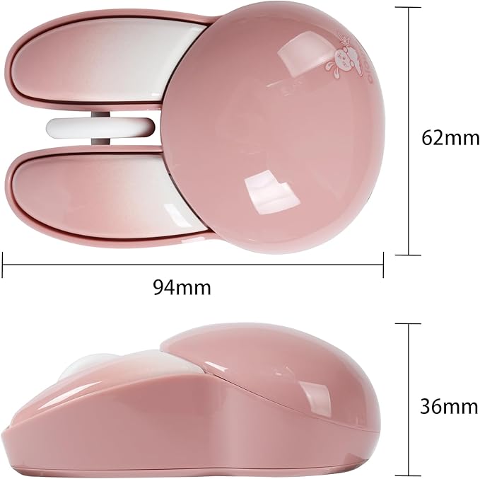2.4G Wireless Mouse Cute Rabbit Shape Bluetooth Small Optical Mice 1200DPI USB Kawaii Computer Mouse for Small Hands Kids Women Pink