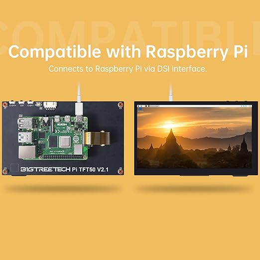 BIGTREETECH Upgrade PITFT50 V2.1 Graphic Smart Display DSI Interface 5 inch LCD Touch Screen Suitable for Raspberry-Pi