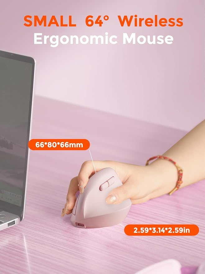 DAREU Ergonomic Vertical Wireless Mouse for Small Hands2.4GHz / BT Dual ModeOptical Vertical Mice with 64° Ergonomic DesignType-C Rechargeable Silent Click3 Device Connectivity for PC/Laptop