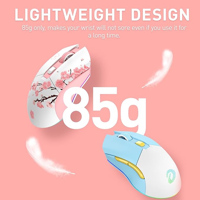 DAREU Sakura Pink Wireless Gaming Mouse with Charging Dock Rechargeable RGB12K DPI6 Programmable Buttons High-Precision Sensor [300IPS] [1000Hz] for PC Notebook Mac