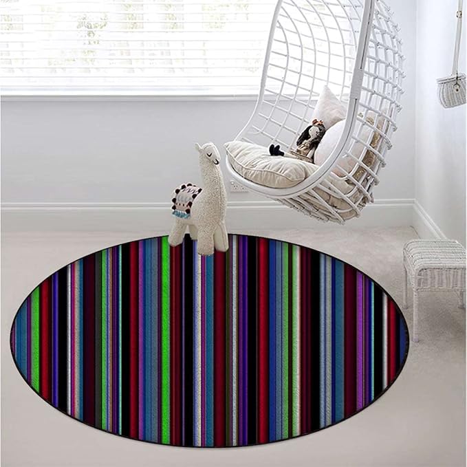 Abstract Round Chair CushionFloor mat thickest Chair Cushion Hardwood Floor Protection mat for Office and Home Computer Chairs Vertical Pattern Modern Colored StripesMulticolor Diameter 35.5 in